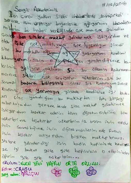 Öğrencilerden terörle mücadele edenlere moral mektubu
