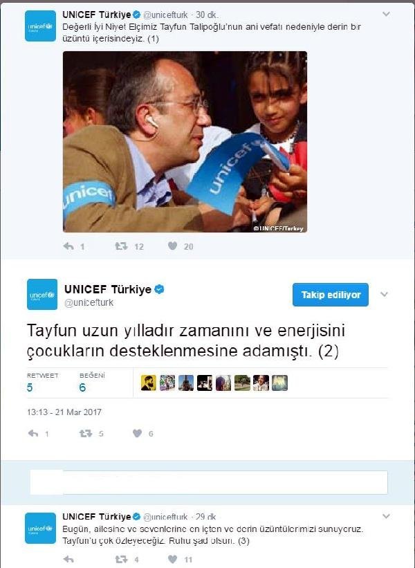 UNICEF'ten Tayfun Talipoğlu mesajı